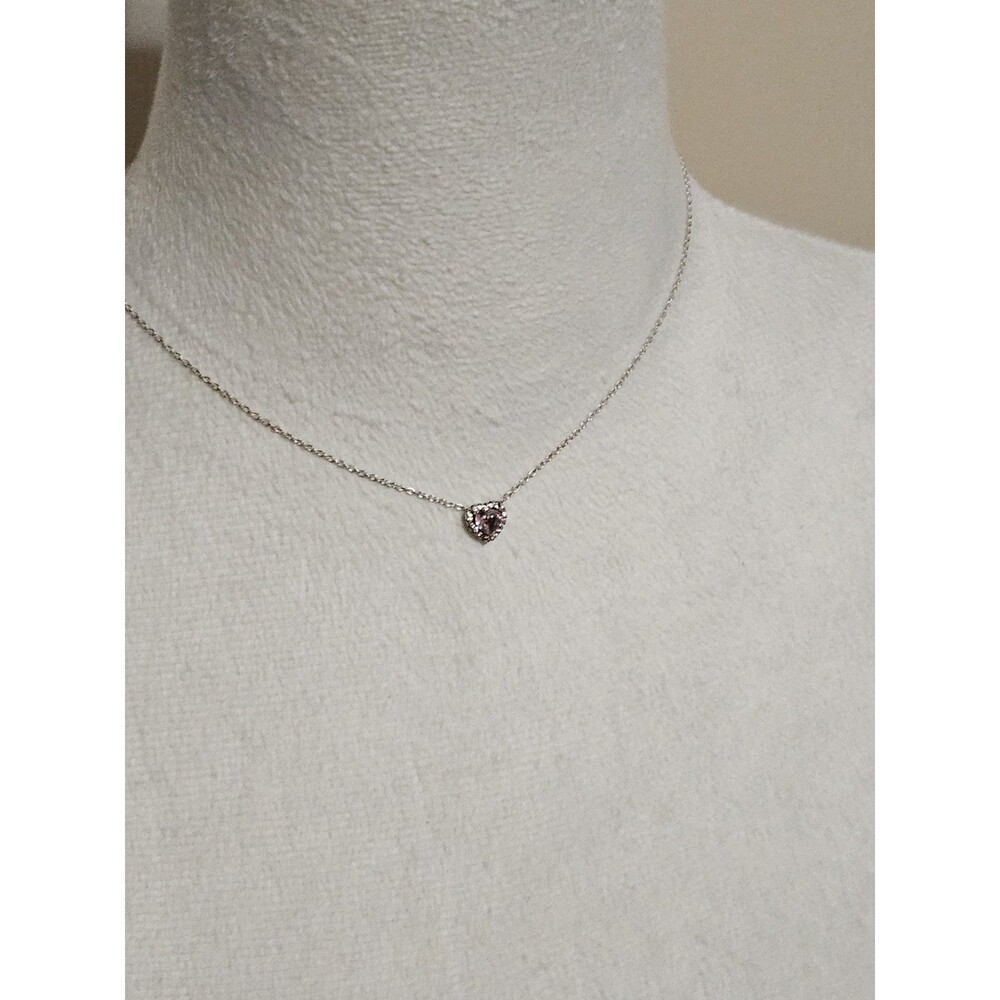 Genuine 925 Sterling Silver Necklace & Earrings Set Pink Heart Necklace. - Picture 3 of 9